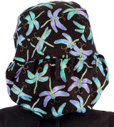 Big Hair Surgical Scrub Cap - Midnight Dragonflies with Black Ties