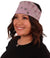 Front Facing view of a woman wearing a Chop Top Doo Wrap in Paisley Lavender with Rhinestones Pattern