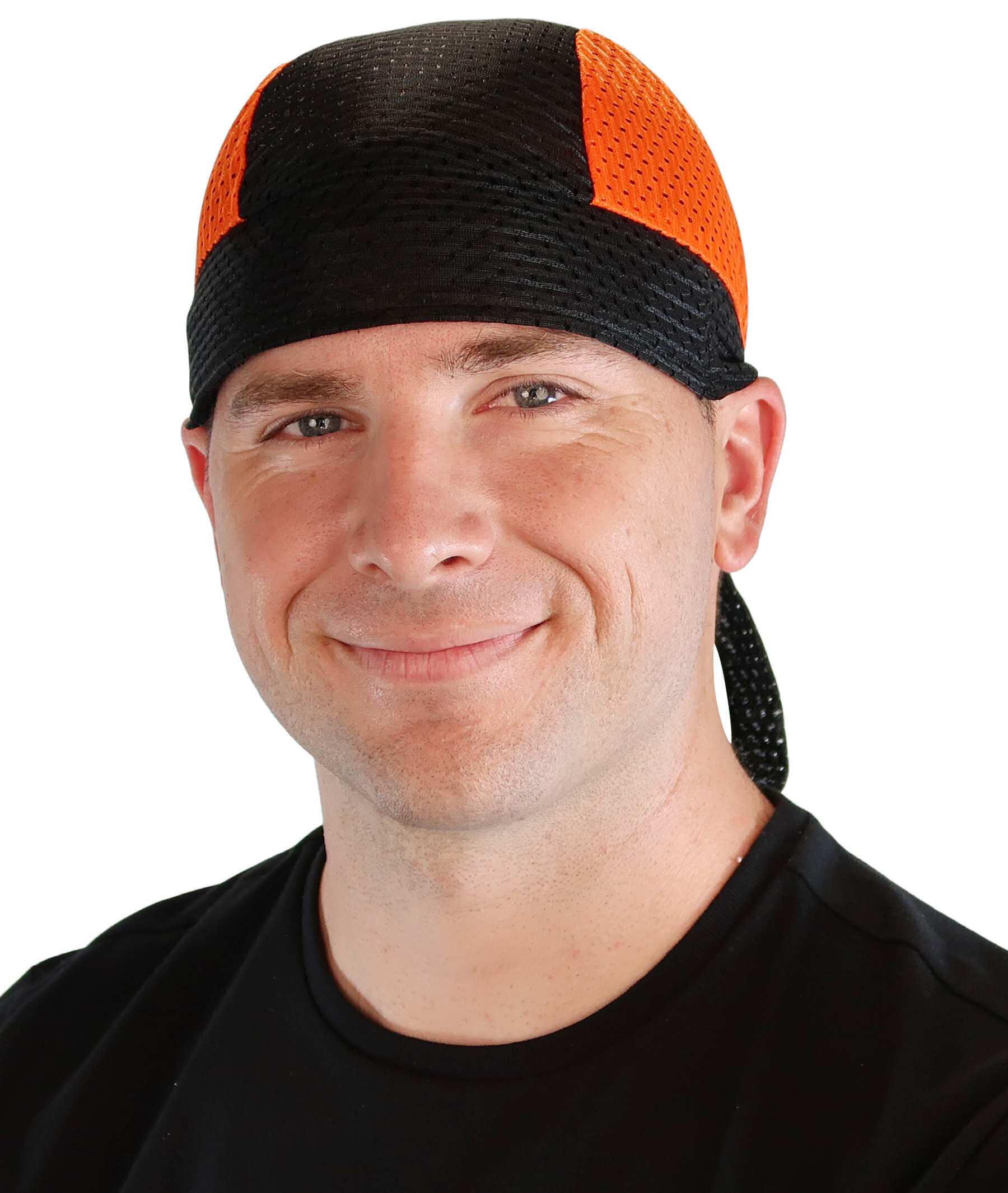 Air Flow Skull Caps - Ultimate Comfort Ventilation and Breathability - Orange and Black Stretch Mesh Skull Caps