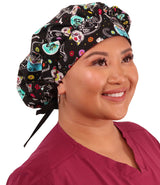 Designer Banded Bouffant Surgical Cap - X - Ray Cats with Black Ties