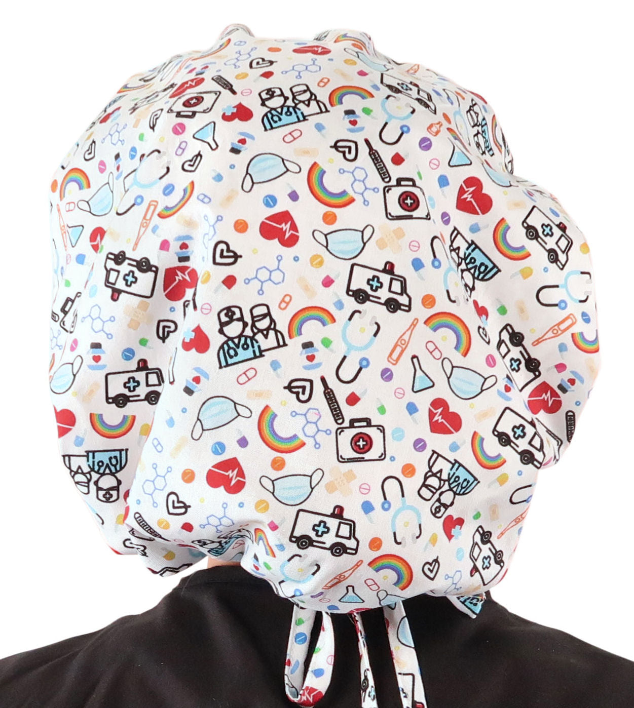 Stylish American Made Banded Bouffant Ponytail Scrub Cap - Hope & Healing on White Banded Bouffant Surgical Scrub Caps