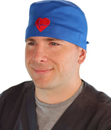 Embellished Surgical Scrub Cap - Royal Blue Cap with Medical Heart Patch