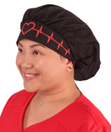 Banded Bouffant Surgical Scrub Cap - Red Beating Heart