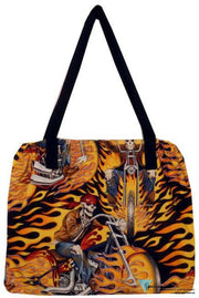 Tote Bag - Flames, Skeletons & Motorcycles - Sparkling EARTH