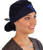 Embellished Banded Bouffant - Navy With Blue Caduceus Patch Surgical Scrub Caps