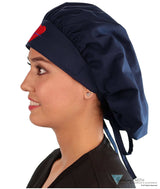 Embellished Banded Bouffant - Navy With Medical Heart Patch Surgical Scrub Caps