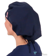 Embellished Banded Bouffant - Navy With Small Pink Ribbon Patch Surgical Scrub Caps