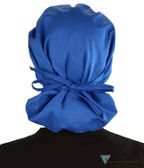 Embellished Banded Bouffant Ponytail Scrub Cap - American Made - Royal Blue Banded Bouffant with Heart Stethoscope