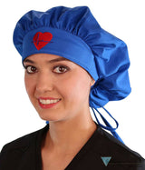 Embellished Banded Bouffant - Royal Blue With Medical Heart Patch Surgical Scrub Caps
