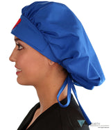 Embellished Banded Bouffant - Royal Blue With Medical Heart Patch Surgical Scrub Caps