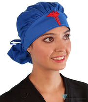 Embellished Banded Bouffant - Royal Blue With Red Caduceus Patch Surgical Scrub Caps