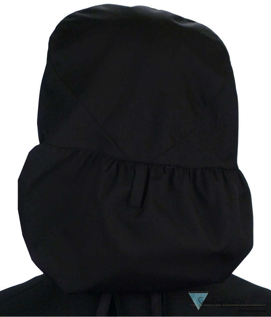 Embellished Big Hair Ponytail Scrub Cap for Long Hair - Made in USA - Black Big Hair with Heart Stethoscope Patch Big