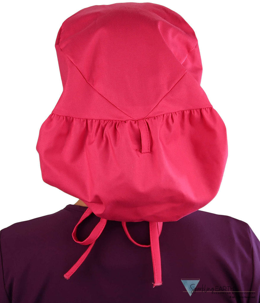 Embellished Big Hair Ponytail Scrub Cap for Long Hair - Made in USA - Hot Pink Big Hair with Pink Butterfly Patch Big