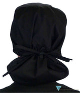 Embellished Big Hair Surgical Cap - Black With Heart Stethoscope Patch Scrub Caps