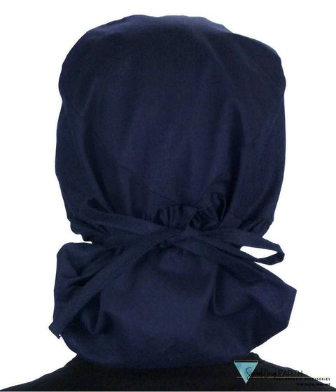Embellished Big Hair Surgical Cap - Navy With Blue Caduceus Patch Scrub Caps