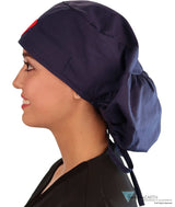 Embellished Big Hair Surgical Cap - Navy With Medical Heart Patch Scrub Caps