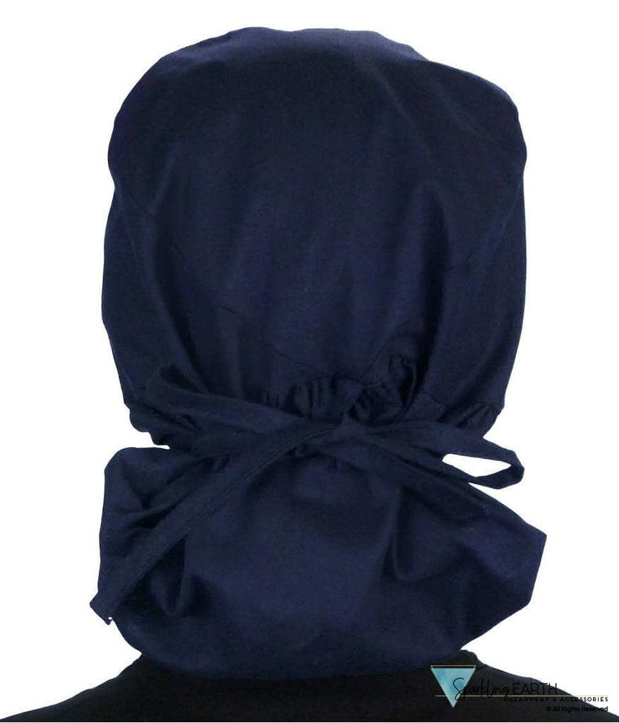 Embellished Big Hair Surgical Cap - Navy With Red Caduceus Patch Scrub Caps