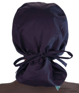 Embellished Big Hair Surgical Cap - Navy With Three Monkeys Patch Scrub Caps