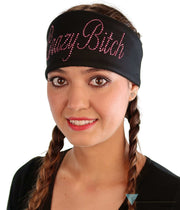 Embellished Chop Top - Black Chop Top with Dark Pink Fancy Crazy Bitch Rhinestud/Stone Design - Embellished Imported Chop Tops - Sparkling EARTH