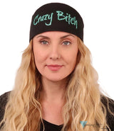 Embellished Chop Top - Black Chop Top with Glitter Teal Crazy Bitch (Imported) - Imported Chop Tops - Sparkling EARTH