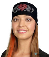 Embellished Chop Top - Black With Large Heart & Wings Rhinestud/Stone Design Imported Tops