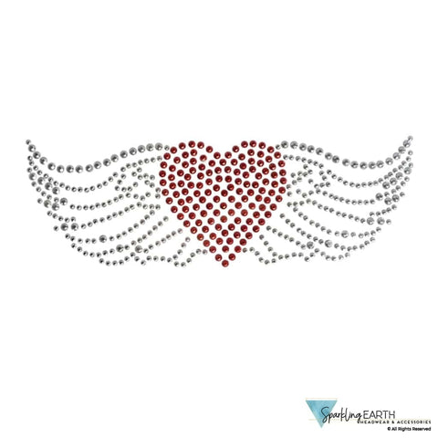 Embellished Chop Top - Black With Large Heart & Wings Rhinestud/Stone Design Imported Tops