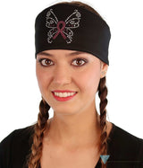 Embellished Chop Top - Black Chop Top with Pink Ribbon Butterfly Rhinestud Design - Imported Chop Tops - Sparkling EARTH