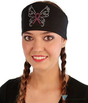 Embellished Chop Top - Black Chop Top with Pink Ribbon Butterfly Rhinestud Design - Imported Chop Tops - Sparkling EARTH
