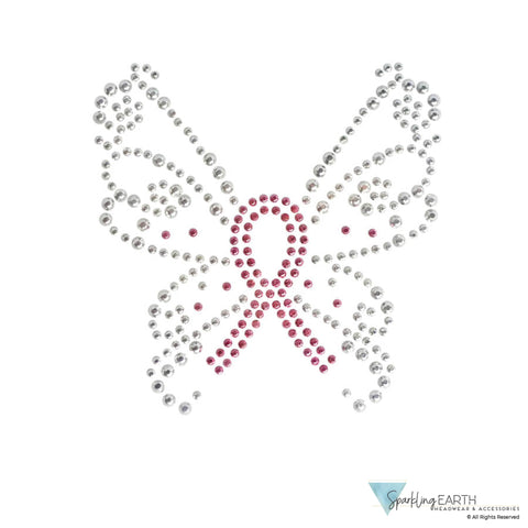 Embellished Chop Top - Black Chop Top with Pink Ribbon Butterfly Rhinestud Design Imported Chop Tops