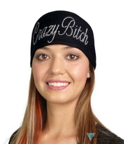 Embellished Chop Top - Black Chop Top with Silver Fancy Crazy Bitch Rhinestud/Stone Design - Imported Chop Tops - Sparkling EARTH