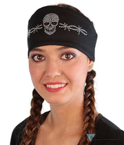 Embellished Chop Top - Black Chop Top with Skull & Barbed Wire Rhinestud/Stone Design - Imported Chop Tops - Sparkling EARTH