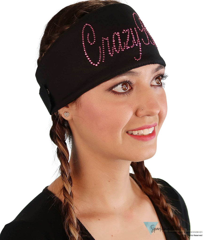 Embellished Chop Top Doo Wrap – Bold Biker Bandana with Exclusive Bling - Black Chop Top with Dark Pink Fancy Crazy