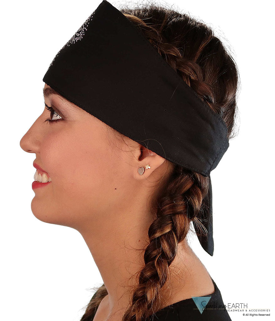 Embellished Chop Top Doo Wrap – Bold Biker Bandana with Exclusive Bling - Black with Glitter Cross Rhinestone