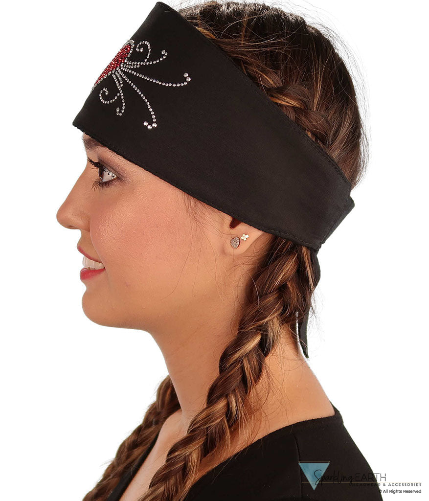 Embellished Chop Top Doo Wrap – Bold Biker Bandana with Exclusive Bling - Black Chop Top with Red Heart & Swirls
