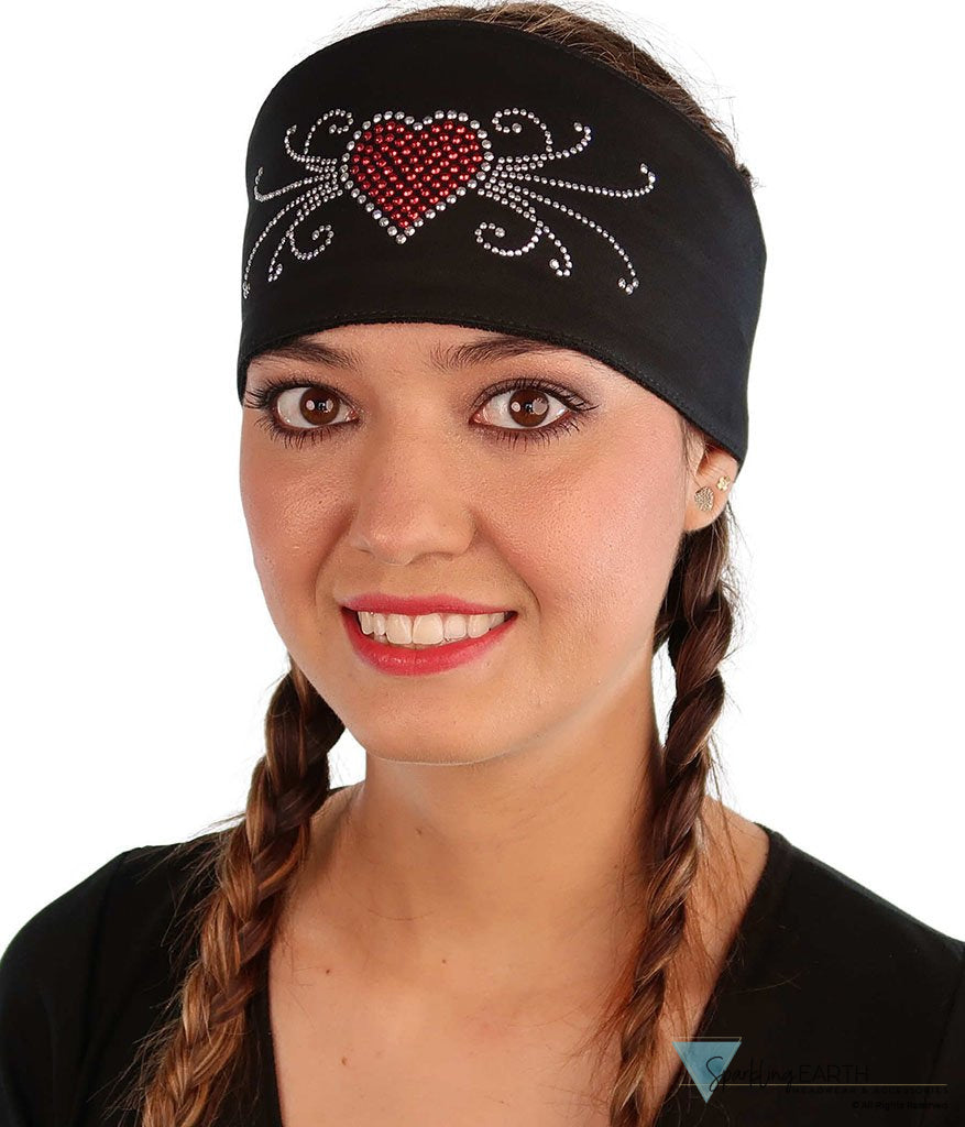 Embellished Chop Top - Black Chop Top with Red Heart & Swirls Rhinestud Design - Imported Chop Tops - Sparkling EARTH