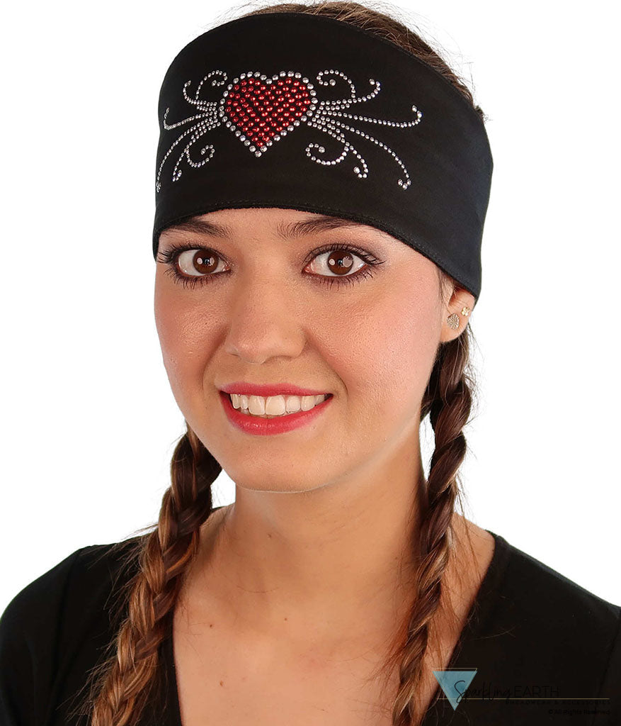 Embellished Chop Top Doo Wrap – Bold Biker Bandana with Exclusive Bling - Black Chop Top with Red Heart & Swirls