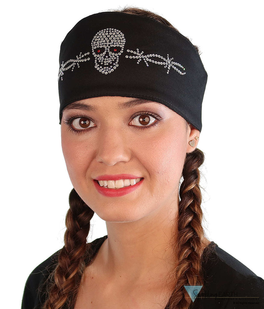 Embellished Chop Top Doo Wrap – Bold Biker Bandana with Exclusive Bling - Black Chop Top with Skull & Barbed Wire