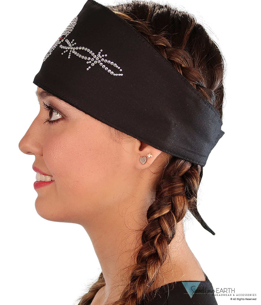 Embellished Chop Top Doo Wrap – Bold Biker Bandana with Exclusive Bling - Black Chop Top with Skull & Barbed Wire