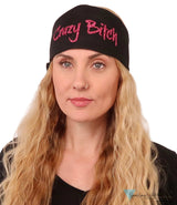 Embellished Chop Top Doo Wrap – Bold Biker Bandana with Exclusive Bling - Glitter Pink Crazy Bitch on Black Imported