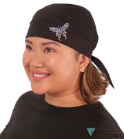 Embellished Classic Skull Cap - Black Skull Cap with Blue & Silver Butterfly Rhinestud/Stone Design - Classic Skull Caps - Sparkling EARTH
