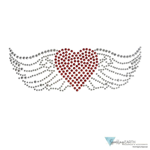 Embellished Classic Skull Cap - Black Skull Cap with Large Heart & Wings Rhinestud/Stone Design Classic Skull Caps
