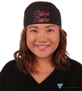 Embellished Deluxe Extra Deep Skull Cap – Terry Sweatband Adjustable Fit - USA Made - Dark Pink Biker Babe Rhinestuds