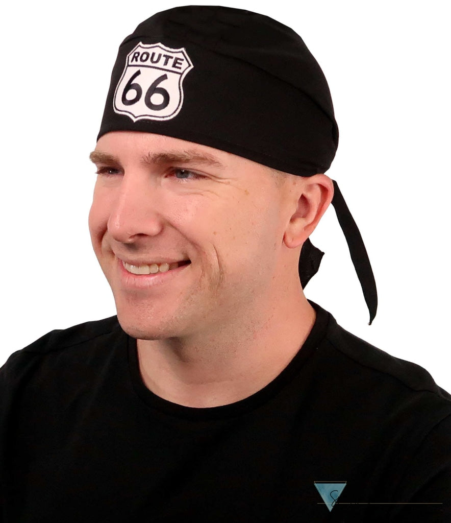 Embellished Deluxe Skull Cap - Route 66 Patch On Black Caps