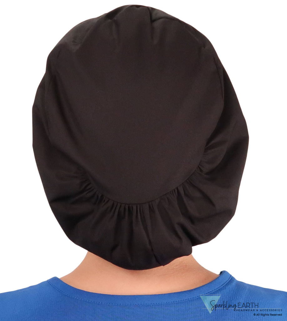 Embellished Euro Style Riley Comfort Scrub Cap - American Made - Blue Butterfly Patch on Black Riley Comfort Scrub Caps