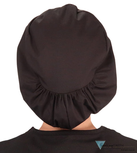 Embellished Euro Style Riley Comfort Scrub Cap - American Made - Three Monkeys Patch on Black Riley Comfort Scrub Caps