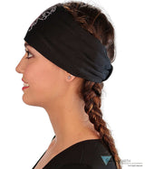 Embellished Reversible Stretch Headband – Stylish Comfortable & USA-Made - Black Headband with Pink Ribbon Butterfly