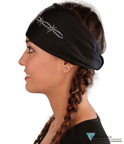 Embellished Reversible Stretch Headband – Stylish Comfortable & USA-Made - Black Headband with Skull and Barbed Wire