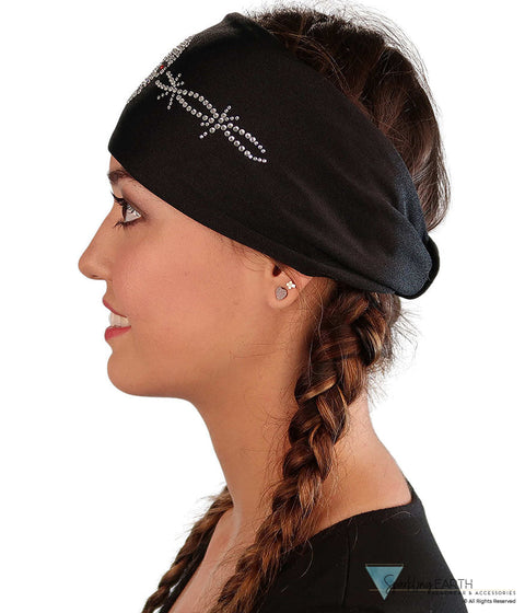Embellished Reversible Stretch Headband – Stylish Comfortable & USA-Made - Black Headband with Skull and Barbed Wire