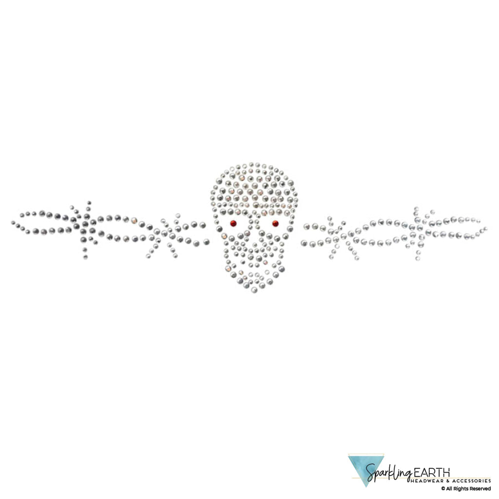 Embellished Skull Caps: Unique Headwear - Black Skull Cap with Skull & Barbed Wire Rhinestud/Stone Design Classic Skull