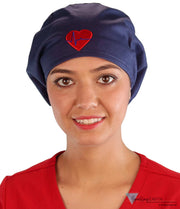 Embellished Riley Comfort Scrub Cap - Medical Heart Patch On Navy Caps